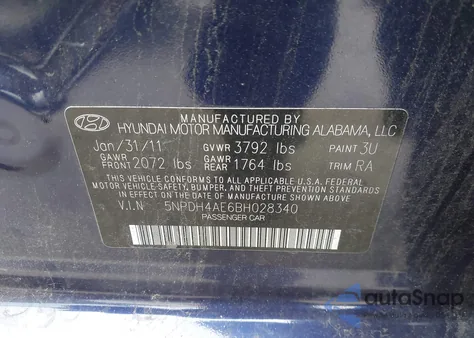 2011 Hyundai Elantra Gls z USA, uszkodzony, nr VIN 5NPDH4AE6BH028340